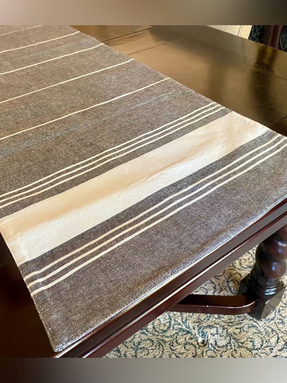 Gray And White Striped Table Runner, 100% Cotton Contemporary Table Linen